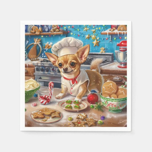 Chihuahua Vakantie Bakken: Feestelijke Kerstmis Servet (Voorkant)
