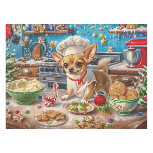 Chihuahua Vakantie Bakken: Feestelijke Kerstmis Tafelkleed (Voorkant (Horizontaal))