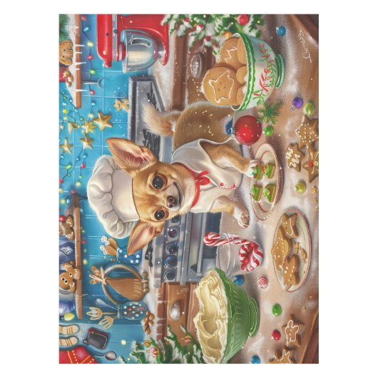Chihuahua Vakantie Bakken: Feestelijke Kerstmis Tafelkleed (Voorkant)