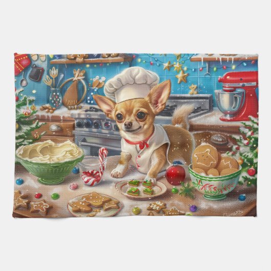 Chihuahua Vakantie Bakken: Feestelijke Kerstmis Theedoek (Horizontaal)