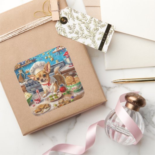 Chihuahua Vakantie Bakken: Feestelijke Kerstmis Vierkante Sticker (Geschenken)