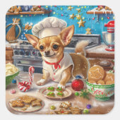 Chihuahua Vakantie Bakken: Feestelijke Kerstmis Vierkante Sticker (Voorkant)