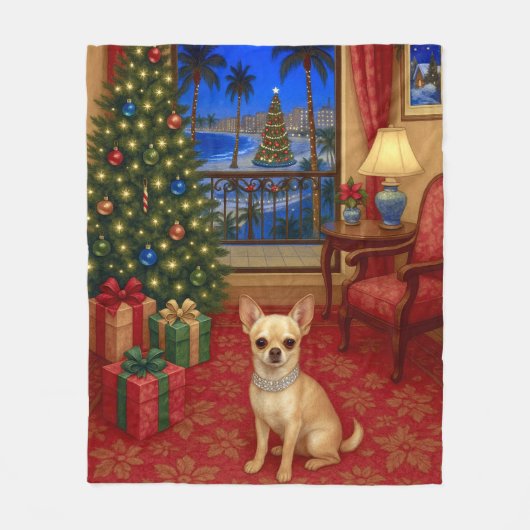Chihuahua Vakantie Fleece Deken (Voorkant)
