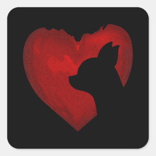 Chihuahua Valentijn met roodhartsschilderende cade Vierkante Sticker