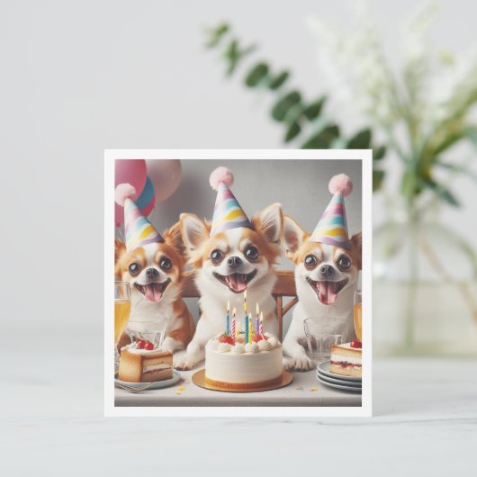 Chihuahua verjaardag viering, chihuahua kaart (Staand voorkant)