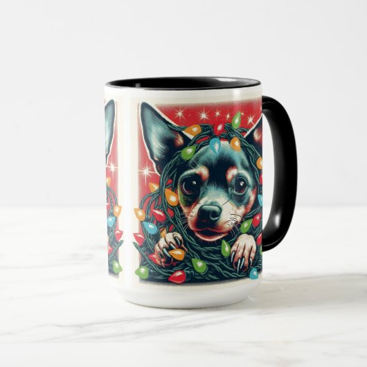 Chihuahua Verward In De Kerstverlichting Mok Cup (Voorkant rechts)
