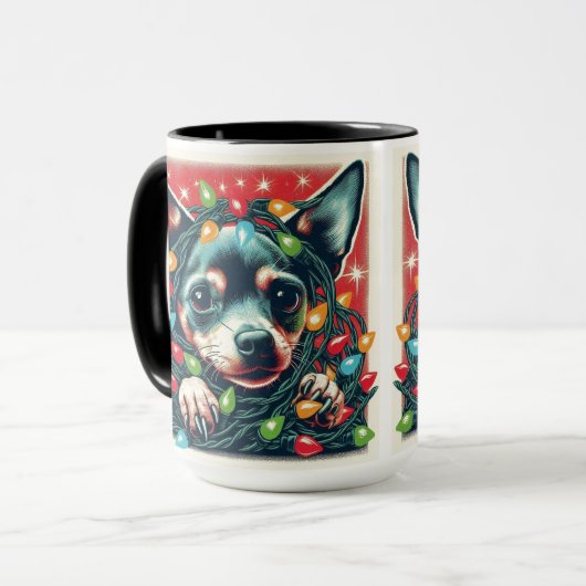 Chihuahua Verward In De Kerstverlichting Mok Cup (Voorkant links)