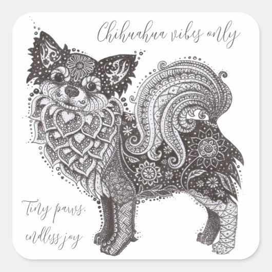 Chihuahua Vibes Vierkante Sticker (Voorkant)