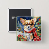 Chihuahua viert Kerstmis Vierkante Button 5,1 Cm (Voorkant /achterkant)