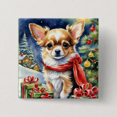 Chihuahua viert Kerstmis Vierkante Button 5,1 Cm (Voorkant)