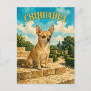 Chihuahua, Vintage Waterverf Honden Kunst Briefkaart