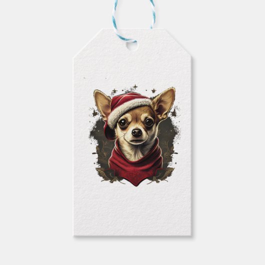 Chihuahua Vrolijk Kerstmis X-Mas Boom Leuk Cadeaulabel (Voorkant)