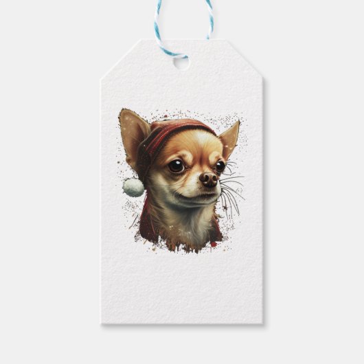 Chihuahua Vrolijk Kerstmis X-Mas Boom Leuk Cadeaulabel (Voorkant)