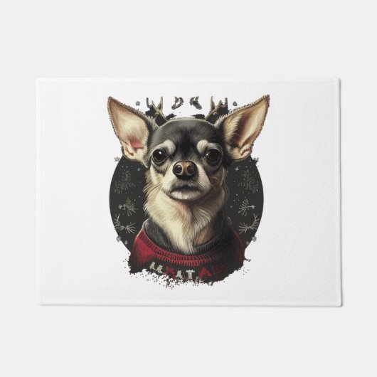 Chihuahua Vrolijk Kerstmis X-Mas Boom Leuk Deurmat (Voorkant)