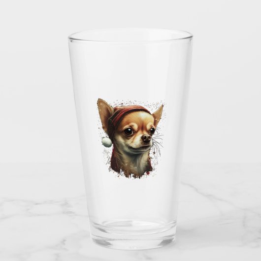 Chihuahua Vrolijk Kerstmis X-Mas Boom Leuk Glas (Voorkant)