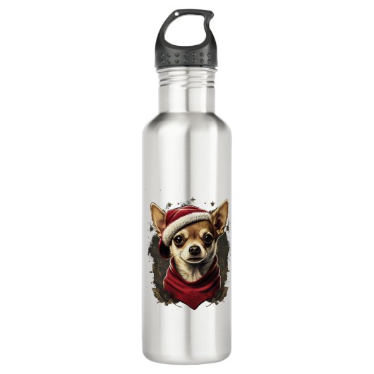 Chihuahua Vrolijk Kerstmis X-Mas Boom Leuk Waterfles (Voorkant)