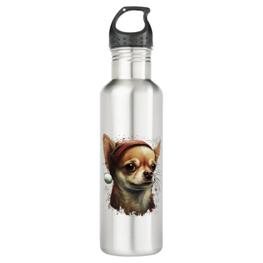 Chihuahua Vrolijk Kerstmis X-Mas Boom Leuk Waterfles (Voorkant)