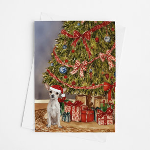 Chihuahua Waterverf onder de kerstboom Kaart