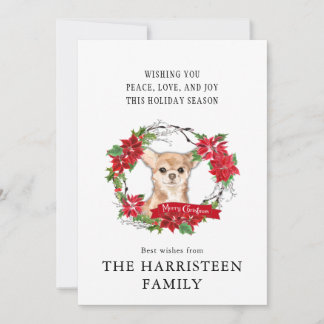 Chihuahua Waterverf Poinsettia Wreath Kerstmis Feestdagenkaart