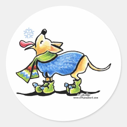 Chihuahua Winter Snowflake Ronde Sticker (Voorkant)