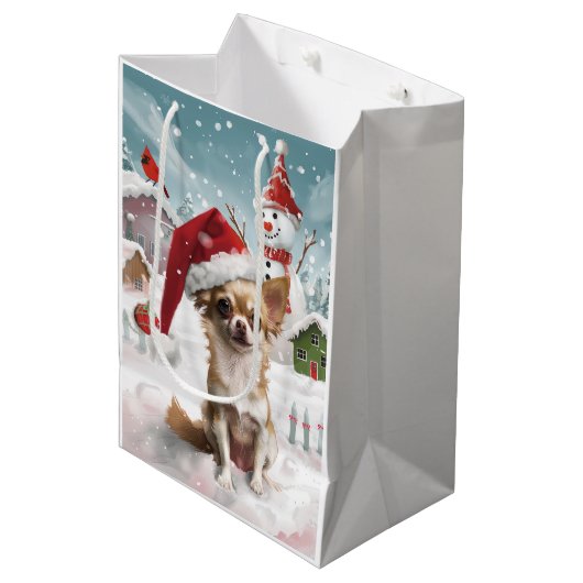 Chihuahua Winter Wonderland Christmas Joy Medium Cadeauzakje (Voorkant Gekanteld)