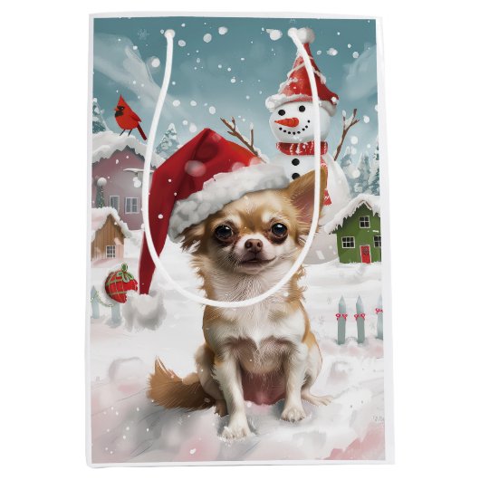 Chihuahua Winter Wonderland Christmas Joy Medium Cadeauzakje (Voorkant)