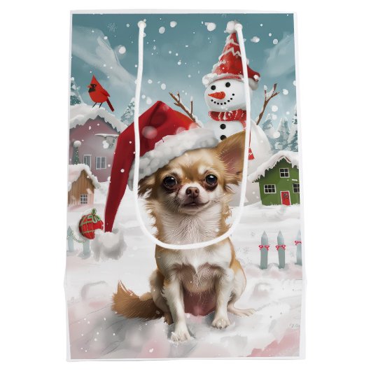 Chihuahua Winter Wonderland Christmas Joy Medium Cadeauzakje (Achterkant)
