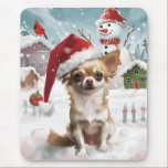 Chihuahua Winter Wonderland Christmas Joy Muismat<br><div class="desc">Dit feestelijke ontwerp vangt de vrolijke sfeer van het vakantieseizoen, met een schattige pup die een kerstmuts draagt. De hond is genesteld in een winterwonderland, compleet met een sneeuwpop, een versierde kerstboom en prachtig ingepakte cadeaus. Sneeuwvlokken herfsten zachtjes en voegen een magische toets toe aan het tafereel, terwijl de levendige...</div>