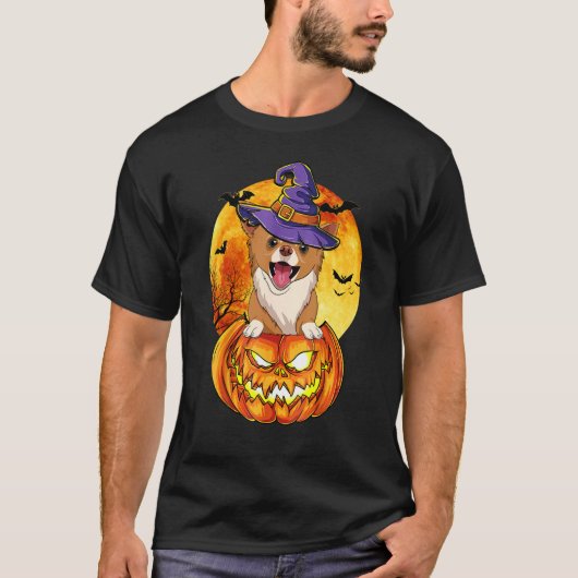 Chihuahua Witch Pumpkin Halloween Dog T-shirt (Voorkant)