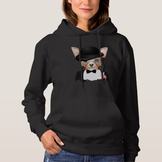 Chihuahua with melon monocle suit and lily hoodie (Voorkant)