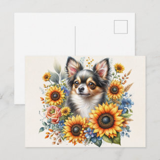 Chihuahua Zonnebloem Ansichtkaart | Mooie Bloemige Briefkaart