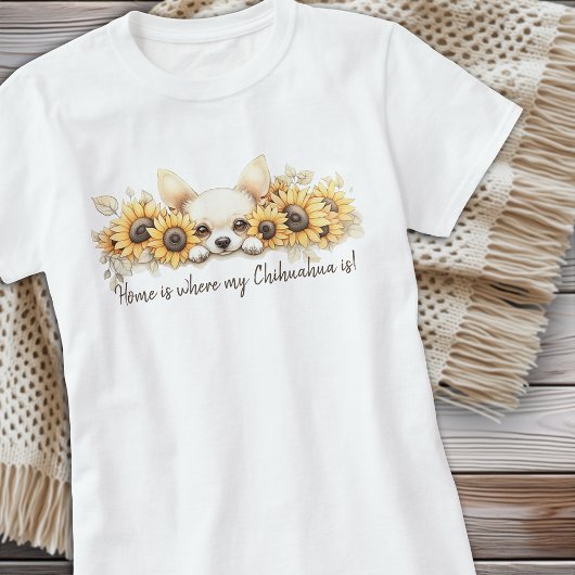Chihuahua Zonnebloemen Hond Waterverf Bloemen T-shirt