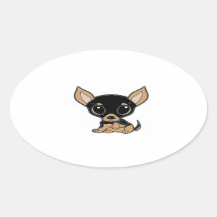 chihuahua zwarte en tan cartoon ovale sticker