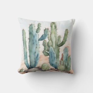 Chihuahuan Charm   Waterverf Cactus Decoratief Kussen
