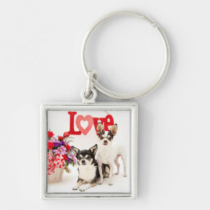 Chihuahua's, Flowers en Love Sleutelhanger