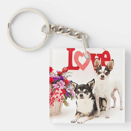 Chihuahua's, Flowers en Love Sleutelhanger (Voorkant)
