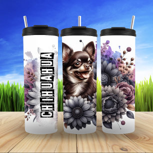 Chihuahua's Grijswaarde Bloemengel Thermosbeker