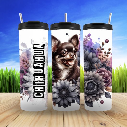 Chihuahua's Grijswaarde Bloemengel Thermosbeker