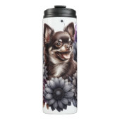 Chihuahua's Grijswaarde Bloemengel Thermosbeker (Voorkant)