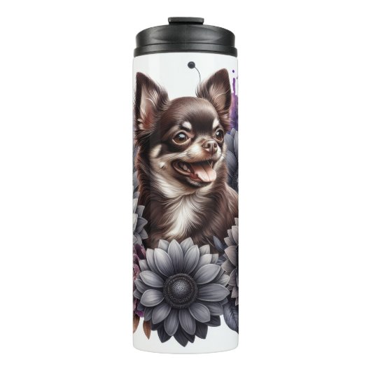 Chihuahua's Grijswaarde Bloemengel Thermosbeker (Voorkant)
