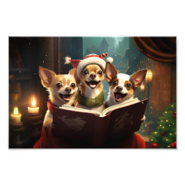 Chihuahuas Kerstmis Caroling Feestelijke Vakantie Foto Afdruk