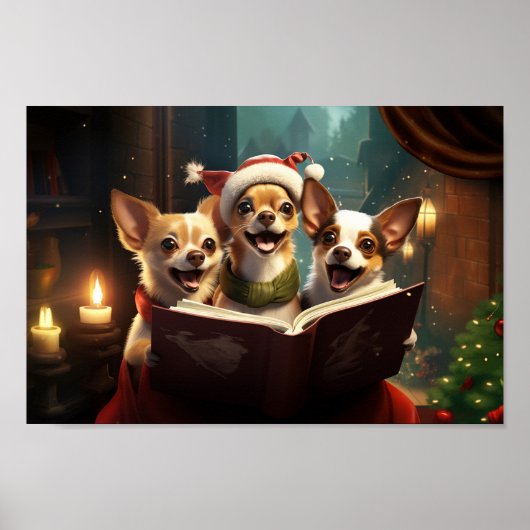 Chihuahuas Kerstmis Caroling Feestelijke Vakantie Poster (Voorkant)