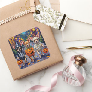 Chihuahua's trick-or-treaten in Halloween-kostuums Vierkante Sticker