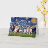 Chihuahuas (vier) - Sterrennacht Kaart (Gele Bloem)