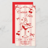 Chik Red & Pink Retro Bow meisjes Cocktail party Feestdagenkaart (Voorkant / Achterkant)