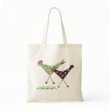 Chikens, rennen. folk art canvas tas