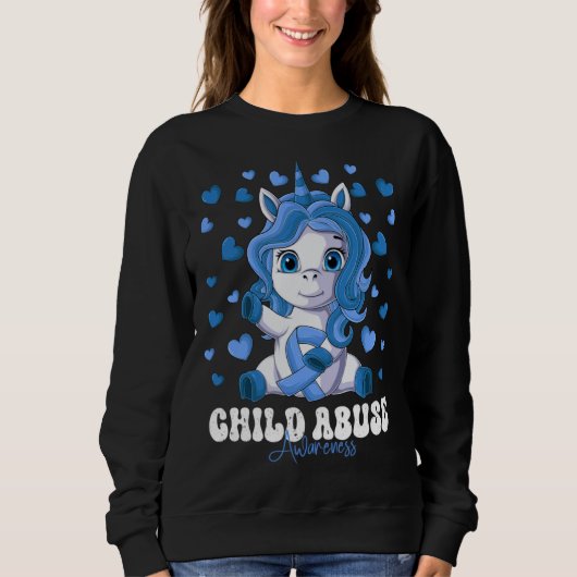 Child Abuse Awareness Month Blue Ribbon Unicorn Trui (Voorkant)