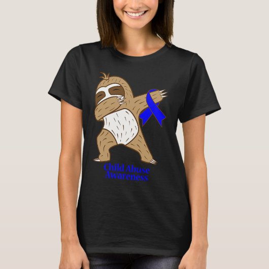 Child Abuse Awareness Ribbon Dabbing Sloth Warrior T-shirt (Voorkant)