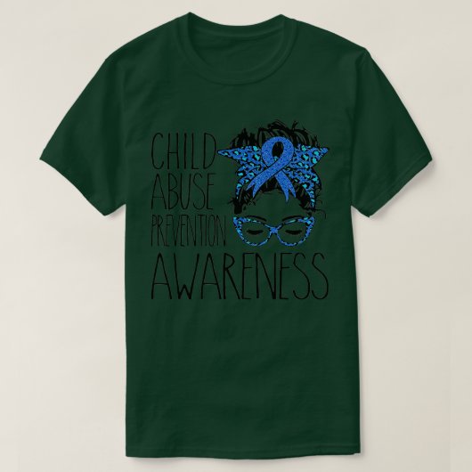 Child Abuse Prevention awareness messy hair bun T-shirt (Design voorkant)