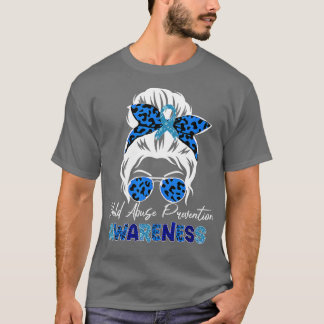 Child Abuse Prevention awareness messy hair bun T-shirt